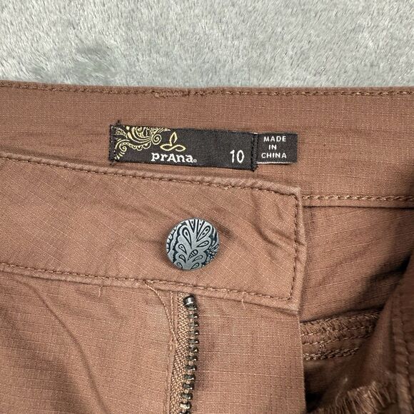 Prana Shorts Women’s 10 Brown Ripstop Organic Cotton Pockets Bermuda Summer - Picture 3 of 10